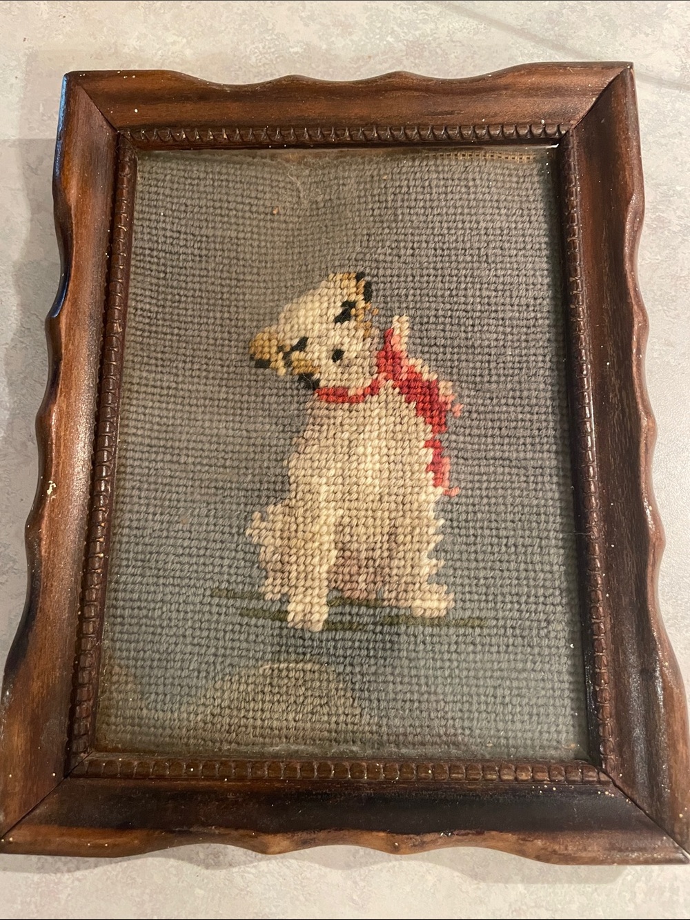 Vintage Terrier Dog Needlepoint Framed Art